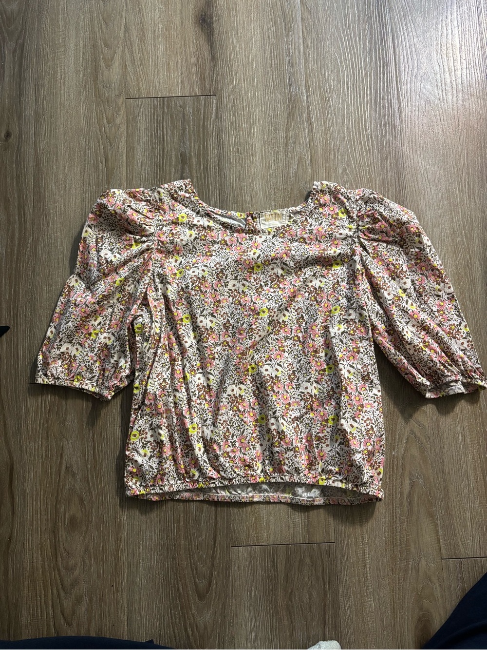 Nation LTD Floral Puff-Sleeve Blouse in Peach, Cream & Yellow